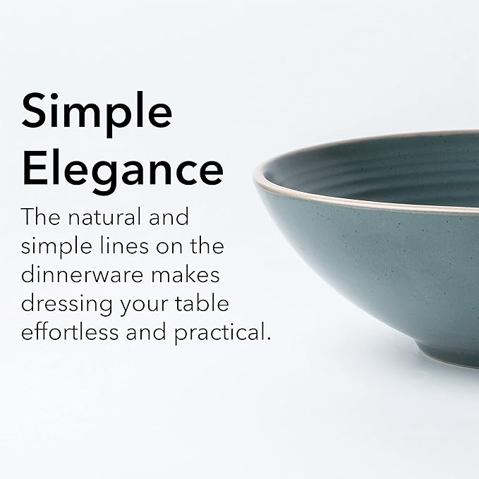 RINGAR Round Stoneware 16pc Dinnerware Set of 4, Dinner Plates, Side Plates, Cereal Bowls, Mugs - Speckle Matte Green (434540)
