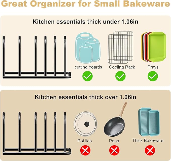 Cutting Board Organizer, [1-Pack] Cutting Board Holder Rack Baking Cookie Pan Sheets Cooling Small Racks Storage Stand for Kitchen Cabinet Countertop Bakeware Storage Organizer Metal Black