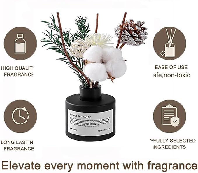 Reed Diffuser Set with Dried Flowers, 3.38fl.oz Fragrance Diffuser with Sticks, Scented Sticks Aroma Diffuser, Home & Office Décor for Air Fresheners, Bathroom (Osmanthus Longjing)