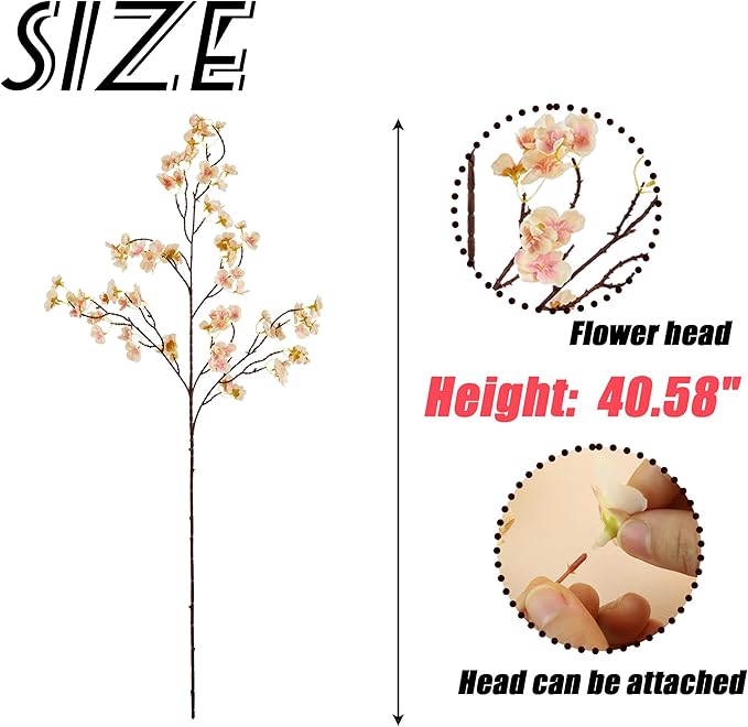 SITUMEIZI Artificial Cherry Blossom Branches Silk 40.58 Inch Faux Cherry Flowers Tall Stems for Home Wedding Bedroom Table Japanese Real Touch Vase Decoration(4Pcs,Champagne)