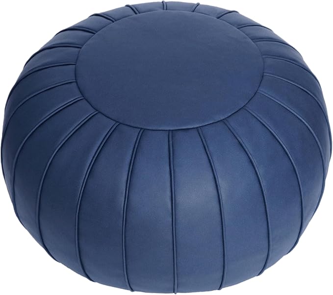 Thgonwid Handmade Storage Pouf Ottoman Foot Stool - Faux Suede Round Floor Cushion 21.6"x13" for Living Room, Bedroom, Wedding Decor, Unstuffed (Deep Blue)