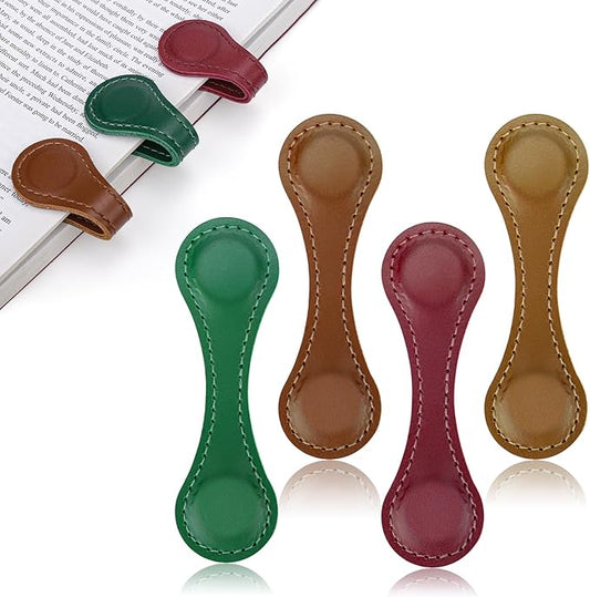 4PCS Magnetic Bookmarks, Leather Magnetic Bookmarks for Women, Double-Sided Magnetic Book Mark Clip Gift for Book Lover Readers Men Women Teachers Students, Book Accessories