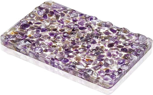 Handmade Amethyst Rectangle Bar Soap Holder Stone Pebbles Soap Dish for Shower and Bathroom Decor, Natural Soap Tray to Keep The Soap Dry Resin Kitchen Decoration Accessories (Amethyst)