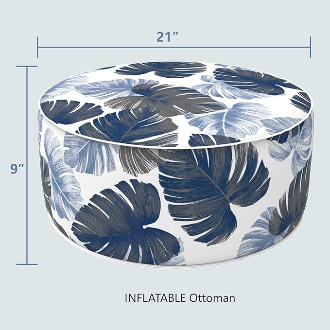 LVTXIII Indoor/Outdoor Inflatable Ottoman, All Weather Round Footrest Stool D21”x H9”, Portable for Patio Garden Camping or Home-Big Leaves