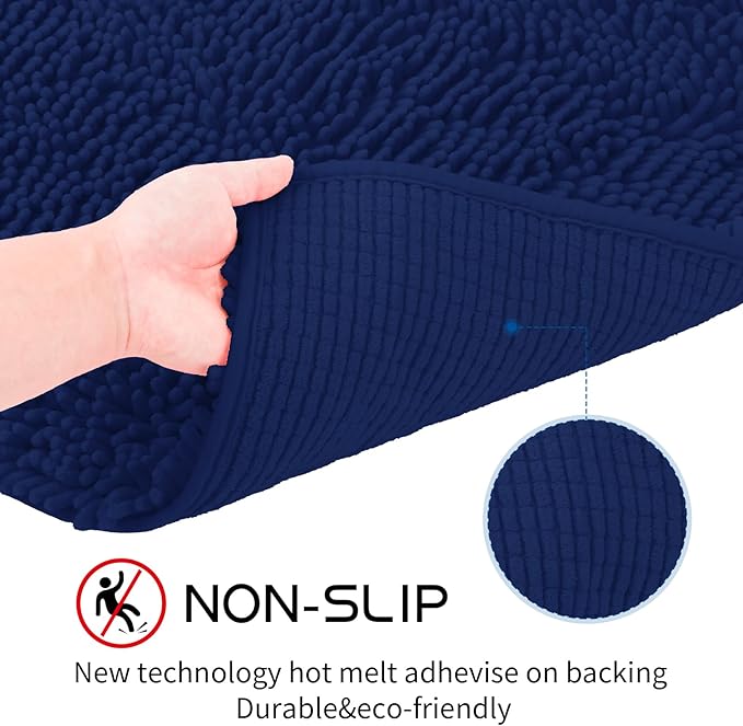Bathroom Rugs Sets 2 Piece Washable, Luxury ，Chenille Bath Mat Set, Soft Plush Anti-Slip Rectangular Bath， Rug Super Absorbent. (Navy Blue, 32"x20"+32"x20")