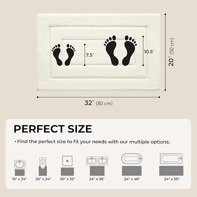 GRANNY SAYS Bathroom Rugs Non Slip, 20" x 32", Bath Rugs for Bathroom Washable, Bath Mats for Floor, Microfiber Bath Mat for Tub, Absorbent Bath Rugs for Bath, Ivory
