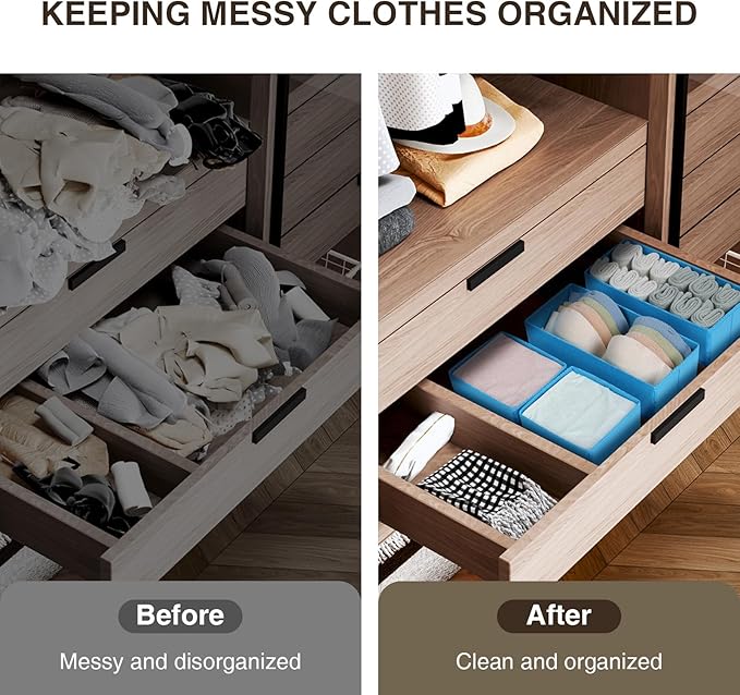 DIMJ Drawer Organizers - Set of 4 Fabric Closet Organizers and Storage, Drawer Dividers for Baby Clothes, Socks, Belt, Tie (Blue)