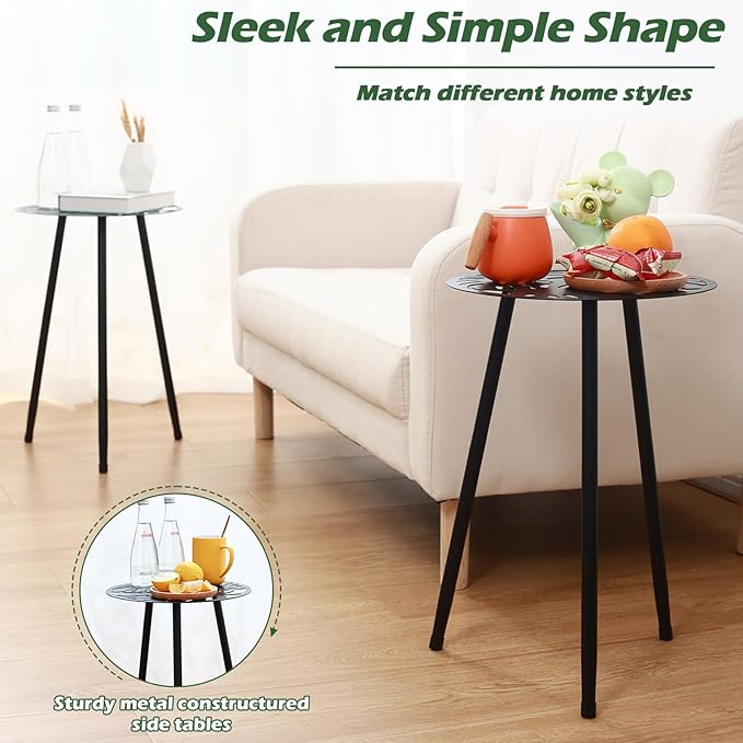 2 Packs Metal Outdoor Side Tables Small Outside End Table for Patio Round Accent Garden Corner Table for Small Spaces, Balcony, Porch Plant Stand Indoor