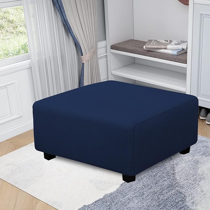 Easy-Going Stretch Square Ottoman Cover 40x40x15 inch Folding Storage Stool Furniture Protector Soft Rectangle slipcover with Elastic Bottom Navy