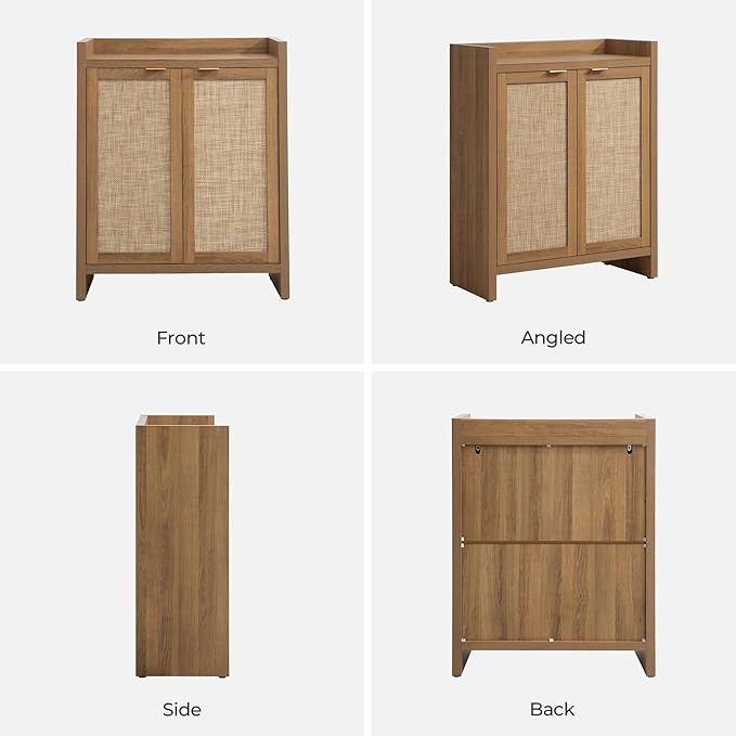 SICOTAS Shoe Cabinet Set of 2, Large Capacity Shoe Storage Organizer Cabinet, Tall Rattan Shoe Cabinet with Doors and Shelves, 6-Tier Farmhouse Boho Wooden Storage Cabinet for Entryway Hallway