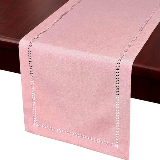 Grelucgo Small Short Handcrafted Solid Color Dining Table Runner, Dresser Scarf, Double-Hemstitched (Pink, 14 x 48)