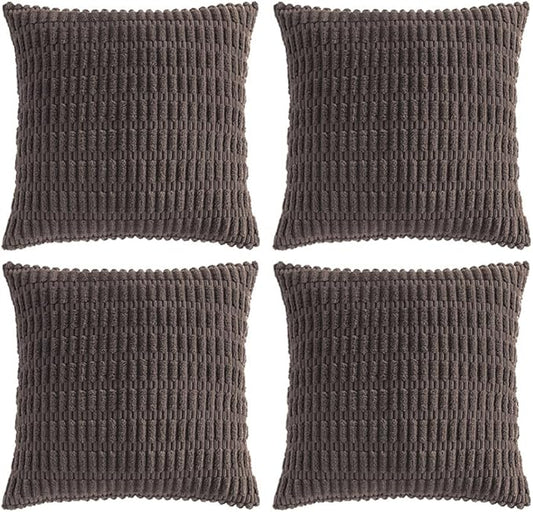 Fancy Homi 4 Packs Boho Dark Brown Decorative Throw Pillow Covers 20x20 Inch for Living Room Couch Bed Sofa, Rustic Modern Farmhouse Home Decor, Soft Plush Corduroy Square Cute Cushion Case 50x50 cm