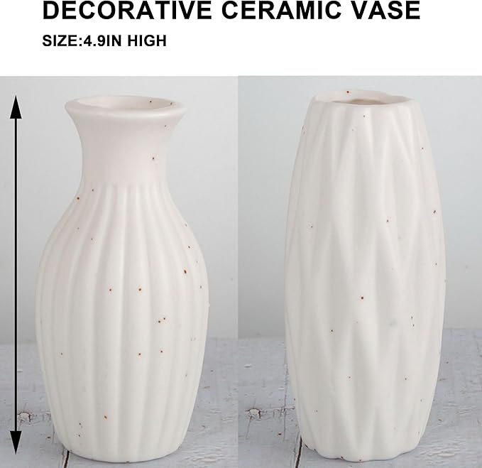 Set of 4 Small White Ceramic Vases Table Flower Vase Modern Decorative Vases for Pampas Grass, Small Vase for Home Living Room Dining Table Farmhouse Office Decor-4.9inch High