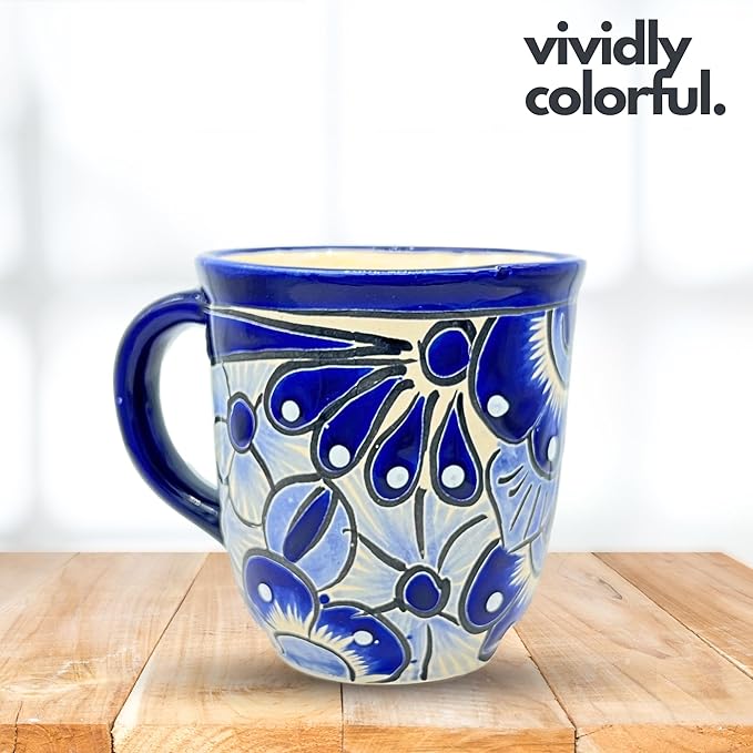 Talavera Mug - Hand Painted Mexican Coffee Mug - Authentic Mexican Decor - Blue and White - Taza Mexicana Azul Blanco