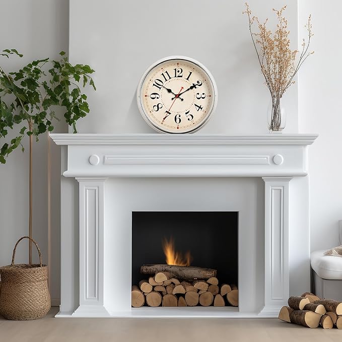 Wall Clock Metal 12.4" Retro Vintage Wall Clocks Countryside Style Silent Non Ticking Easy to Read for Living Room, Kitchen, Bedroom, Office, Bar(12.4" Beige)