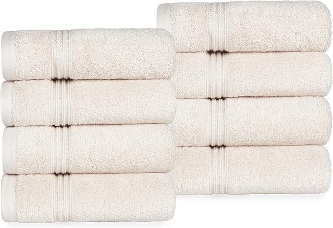 Superior Egyptian Cotton 8-Piece Hand Towel Set, Towel Basics For Quick Dry, Absorbent Small Towels, Facial, Spa, Kitchen, Bathroom Essentials, Apartment, Guest Bath, Soft, Washcloth, Ivory