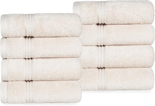 Superior Egyptian Cotton 8-Piece Hand Towel Set, Towel Basics For Quick Dry, Absorbent Small Towels, Facial, Spa, Kitchen, Bathroom Essentials, Apartment, Guest Bath, Soft, Washcloth, Ivory