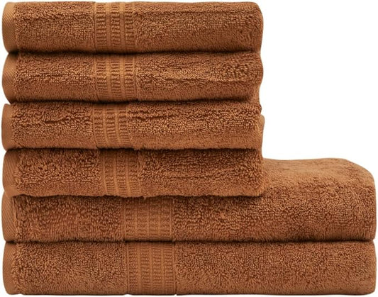 HOMELOVER 6 Piece Towel Set - 100% Organic Cotton 2 Bath Towels & 4 Hand Towels - 500 GSM, Hotel & Spa Quality, Soft, Quick Dry, Highly Absorbent Bathroom Essentials (Sahara Brown)