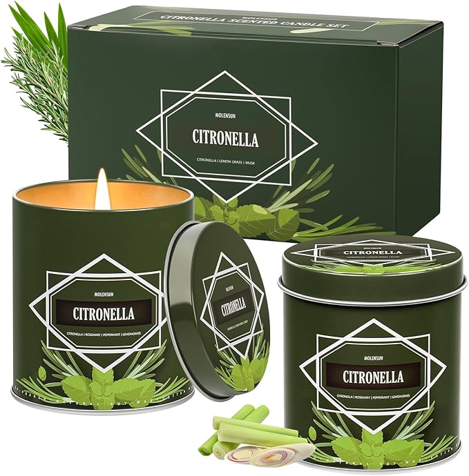 Citronella Candles Outdoor, 2-Pack Citronella Candles for Outside Patio, Camping & Garden, Summer Gifts for Indoor Home Scented, 50-Hour Burn Time, 9 Ounce Each