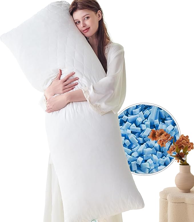Memory Foam Body Pillow, Fluffy Full Body Pillows for Adults, Quilted Large Long Bed Pillow Insert for Sleeping, Firm & Supportive (20x54 inch, White)