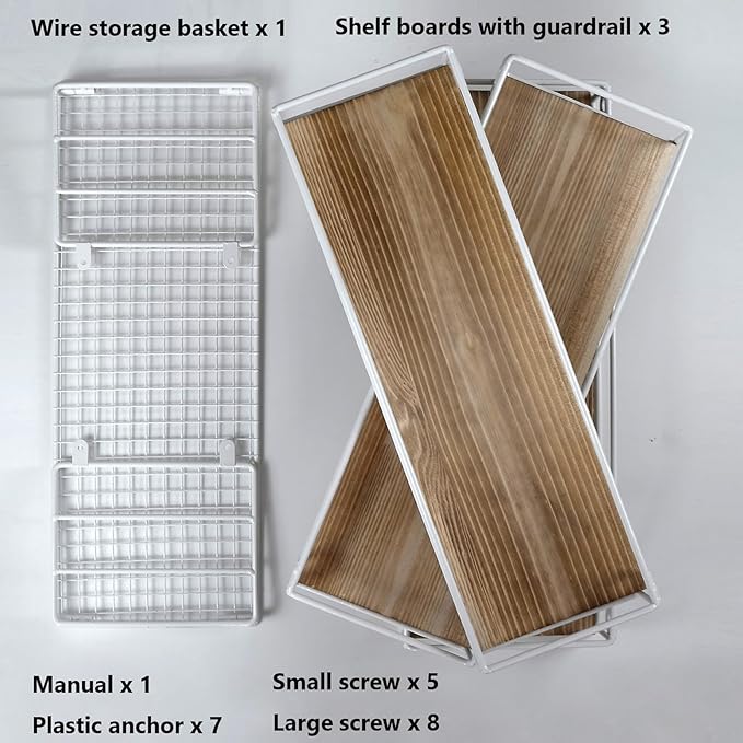 Wall Mounted Bathroom Shelves Over Toilet, Farmhouse Wall Floating Shelf with Guardrail, Bathroom Decor for Bedroom Living Room Kitchen, White (16.2 Inch Set of 3)