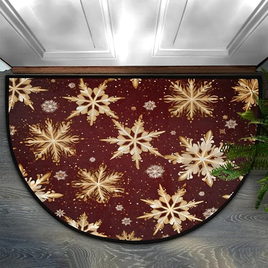 Half Round Doormat Indoor Entrance Mat Bathroom Carpet Absorbent Floor Mat Kitchen Mat for Home Front Door Bedroom Living Room Christmas Decorative Rug Winter Snowflakes