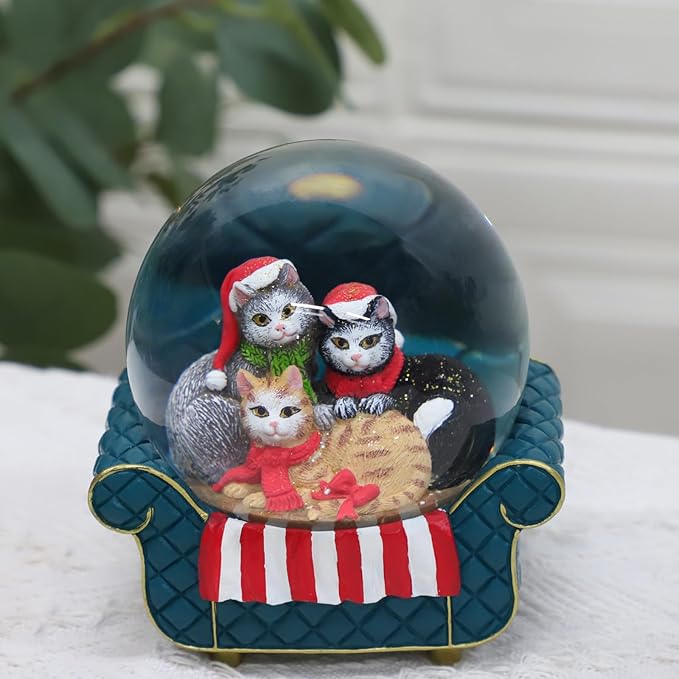 Blue Cat Snow Globe for Kids - Christmas Snow Globes for Girls & Boys, 100MM Glitter Glass Snowglobes - Cat Crystal Ball Home Office Table Decor Birthday Gift