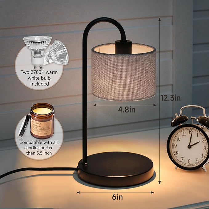 Candle Warmer Lamp with Timer, Dimmable Candle Wax Warmer Candle Lamp with 2 Bulbs, House Warming Gifts Brithday Gifts for Women Bedroom Home Decor - Gray