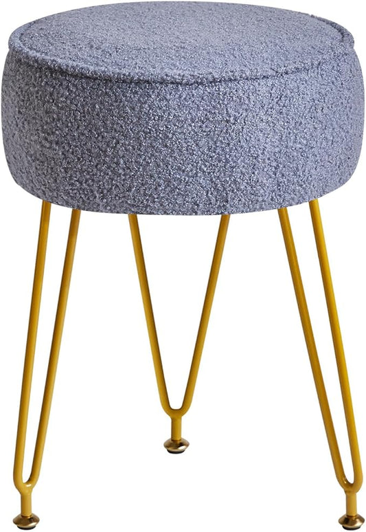 IBUYKE Teddy Velvet Round Footrest Stool Ottoman, Makeup Vanity Stool Side Table, Velvet Dressing Table Seat, Pouf Couch Stool, for Living Room Bedroom, Gray Blue WBD009BU