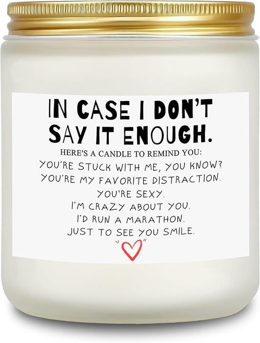 Funny Romantic Message Scented Jar Candle, Love Quote Design, White with Gold Lid, 9oz, 50 Hours