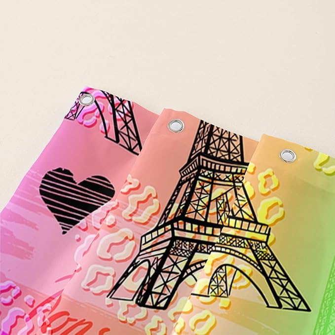 AILONEN Rainbow Shower Curtain for Bathroom, Rainbow Gradient Eiffel Tower Printed Bath Curtain,Women Girls Kids Minimalist Waterproof Fabric Shower Curtain Set with Hooks 72" W*96" H