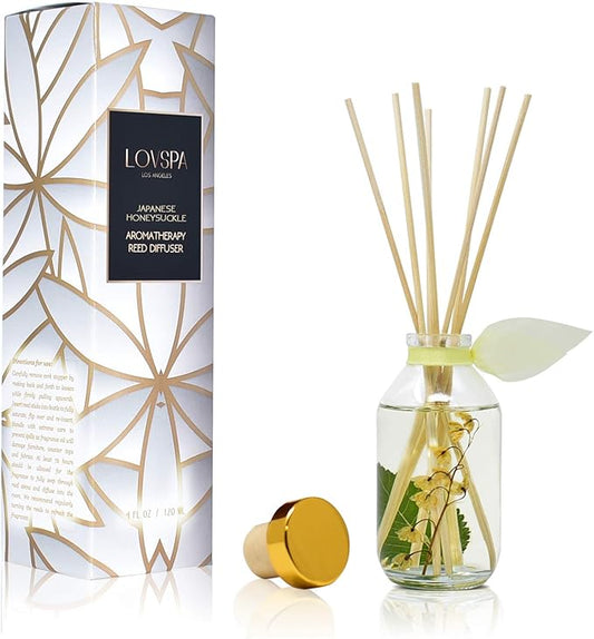 LOVSPA Japanese Honeysuckle Reed Diffuser Set - Fresh Floral Bouquet Scent Diffuser - Reed Diffusers for Home with Long Lasting Fragrance - Non-Toxic Oil Reed Diffuser - Made in The USA
