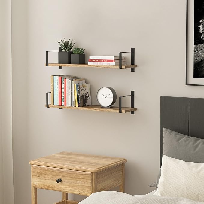 Wallniture Toledo Floating Shelves for Wall, Wall Shelf for Living Room Decor, Kitchen Organization, Bathroom Organizer, Bedrooom Shelves Burnt Set of 2