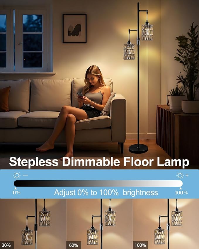 Lightdot 65" Dimmable Floor Lamp for Living Room, Industrial 2-Light Tree Floor Lamp with Black Rattan Cages, Bohemian Tall Standing Lamps, Modern Floor Lighting for Bedroom Office, E26 Base