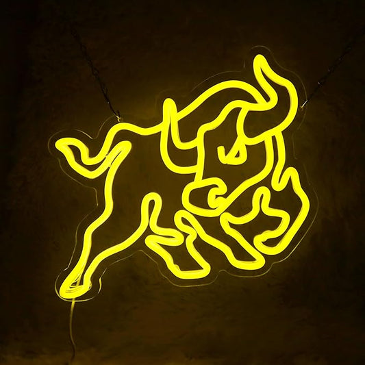 Bull Wall Street Neon Sign Dollar Neon Light Bull LED Neon Sign for Room Wall Décor Dimmable LED Neon Light for Bar Restaurant Music Concert Man Cave Game Room Wall Art 13"×11.8"