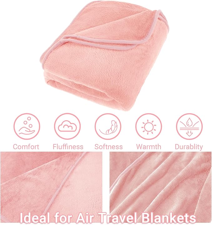 3 in 1 Travel Pillow and Blanket Set, Premium Soft 300 GSM Thick Airplane Blanket Compact with Bag for Long Trips Essentials, Hand Luggage Sleeve and Backpack Clip (Pink)