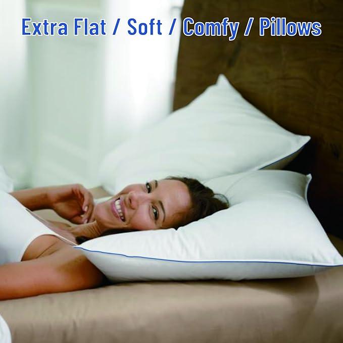 SILUI Extra Flat Soft Thin Pillows King Size Set of 2 Pack Bed Pillow with Down Alternative Fill for Side Back Stomach Sleepers, 20x36 Inches, White