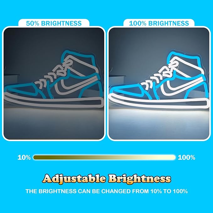 Sneaker Neon Sign Sports Shoe Neon Signs for Wall Dimmable LED Boys Neon Lights for Bedroom Man Cave Home Party Neon Bar Sign Shoes Light up Signs Wall Decor(Ice Bule)
