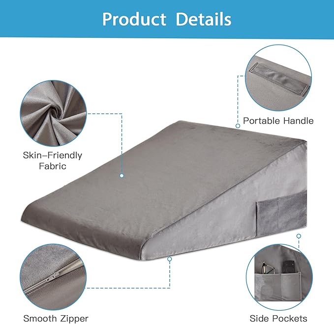 Wedge Pillow for Back Pain Relief, Bed Wedge Pillow for Sleeping, 24×24×10 Inch Memory Foam Anti Snore Pillow, Triangle Pillow Wedge for Sleeping Acid Reflux, Gerd, Elevated Pillow Short Plush