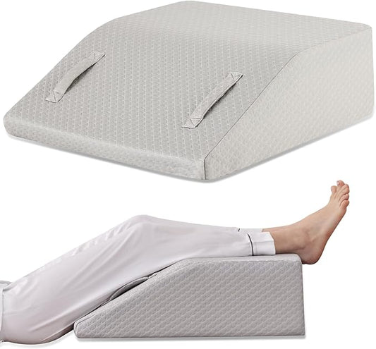 Leg Elevation Pillows for Sleeping, Memory Foam Wedge Pillow for Legs, Knee Wedge Pillow for After Surgery, Swelling, Back Pain and Circulation, Non-Slip Base, Removable Cover (10 Inch, Grey)