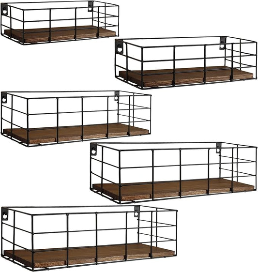 Fixwal Hanging Floating Shelves, 5 Sets of Wall Mounted Shelves for Wall Storage, Wall Shelf for Bathroom, Living Room, Bedroom, Kitchen(Carbon Black)