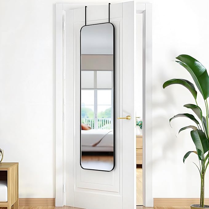 47x14 Mirror Rectangle Full Body Length Door Hanging Wall Mounted Metal Frame Dressing Make-up Mirrors for Entryway Bedroom Bathroom Living Room 47 14 inch Black