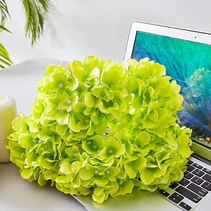 Artificial Hydrangea Flower Heads Hydrangea Silk Flowers Head for Wedding Centerpieces Bouquets DIY Floral Decor Home Decoration,Pack of 10 with Log Stems -Color (Green)