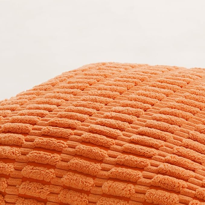 Fancy Homi 4 Packs Orange Fall Decorative Throw Pillow Covers 18x18 Inch for Couch Living Room Bed Sofa, Halloween Pumpkin Autumn Home Decor, Soft Cute Plush Corduroy Striped Cushion Case 45x45 CM