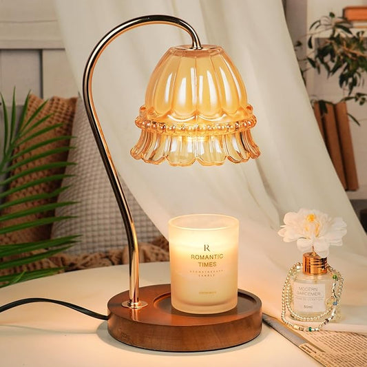 Glass Candle Warmer Lamp with Timer, Flower Candle Warmer Lamp, Birthday Gifts for Women, Mom, Female Friend, Candle Lamp Warmer Gifts, Electric Dimmable Candle Warmer, Vintage Home Decor, Amber