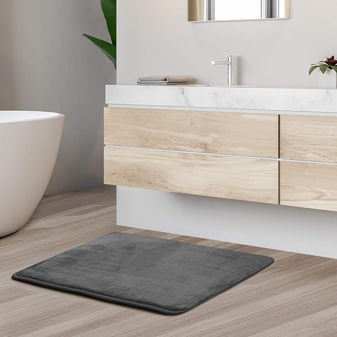 Clara Clark Bathroom Rugs, Velvet Memory Foam Bath Mat, Non-Slip, Machine Washable Bath Rugs - Dries Quickly, Ultra Soft Plush Bath Mats for Bathroom, 17 x 24, Grey