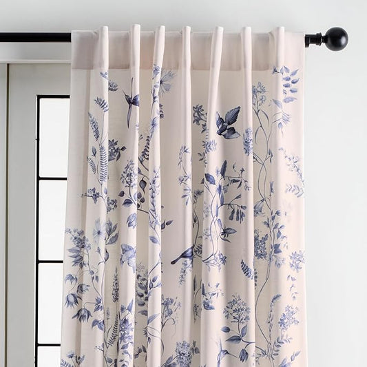 Maison d' Hermine Curtains for Living Room 100% Cotton 108 inch Length One Panel Light Filtering Curtains for Bedroom Windows with Rod and Loop Pockets Drapes (Neo Ipomee Beige, 50" W x 108" L)