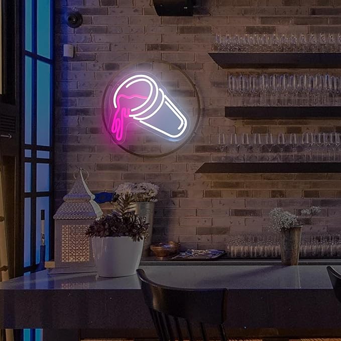 Moodion Double Cups Neon Sign for Wall Decor, Dimmable Pink Neon LED Lights Signs for Bar Man Cave, Neon Light Up Signs for Bedroom Pub Bar Accessories Decorations Aesthetic, Birthday Neon Sign Gifts