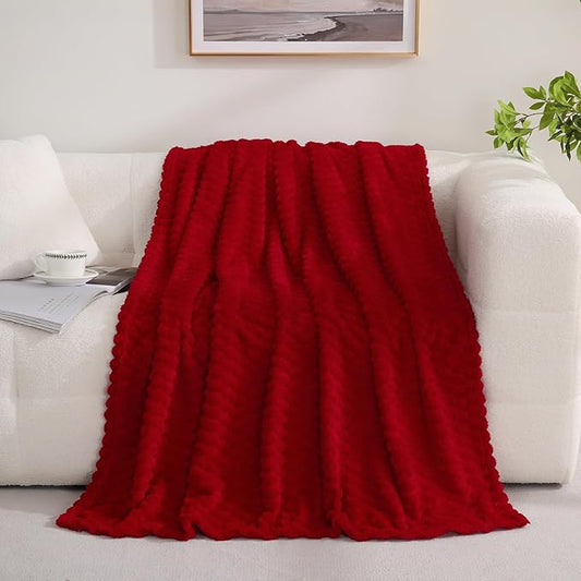Red Throw Blanket 50"×70" inches Gifts for Mom Fuzzy 3D Jacquard Decorative Flannel Fleece Super Soft Plush Cozy Blanket for Couch Sofa Chair Lightweight