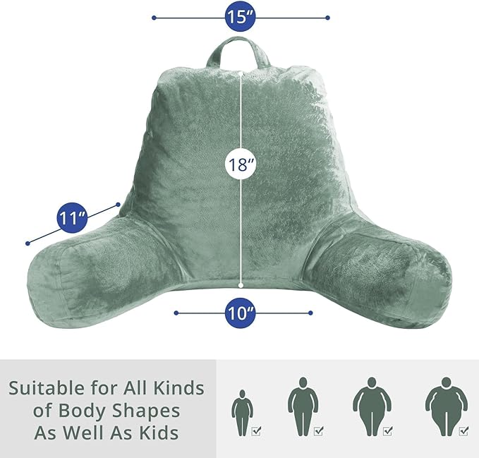 Sasttie Reading Pillow for Sitting in Bed Adult, Velvet Back Pillow for Bed Sitting Up, Backrest Back Support Chair Pillow, College Dorm Essentials for Girls and Boys, Sage